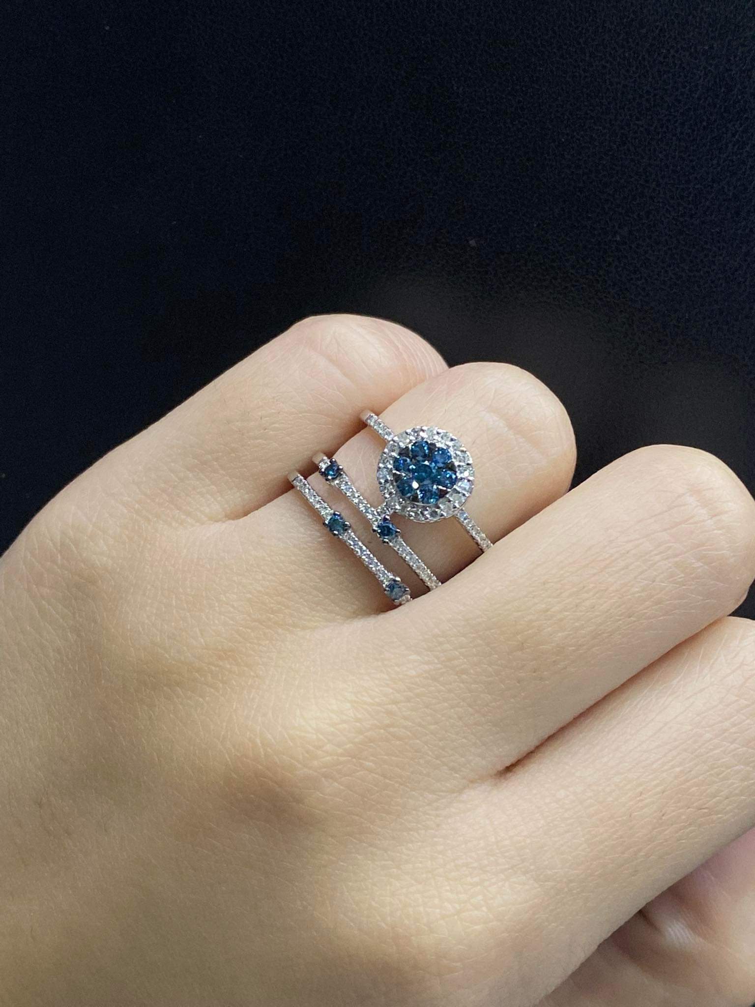 Diamond Blue Sapphire Platinum Colour Accented Engagement Ring Naiad