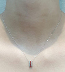 PREORDER | Red Fire Sapphire Bar Gemstones Diamond Necklace 14kt