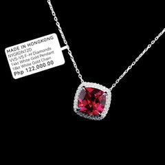 LVNA 선물 | 쿠션 헤일로 레드 루비 다이아몬드 목걸이 16-18" 18kt 화이트 골드 체인