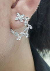 花卉装饰风格重叠钻石耳环 14 克拉
