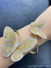 PREORDER | Golden Twin Butterfly Twist Deco Statement Colored Diamond Bangle 14kt