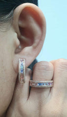 PREORDER | Rose Half Eternity Rainbow Sapphire Gemstones Diamond Jewelry Set 14kt
