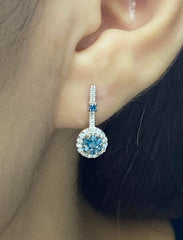 5岁 |圆形蓝色钻石圈形钻石耳环 14kt
