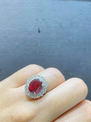 PREORDER | Red Ruby Oval Cut Gemstones Diamond Ring 14kt