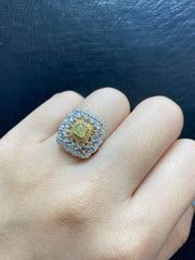 垫形装饰黄色钻石戒指 14kt