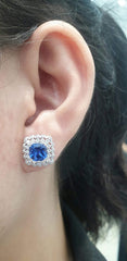 蓝宝石光环镶嵌钻石耳环 14kt