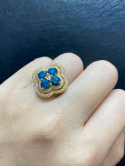 PREORDER | Golden Floral Clover Blue Colored Diamond Ring 14kt
