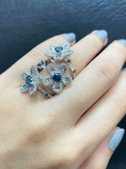 三朵花蓝色钻石戒指 14kt