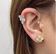 PREORDER | Floral Butterfly Earpiece Diamond Earrings 14kt