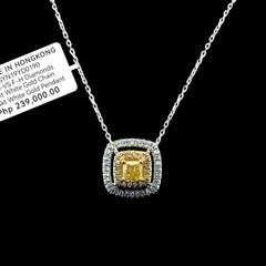 LVNA 선물 | 쿠션 헤일로 레어 옐로우 컬러 다이아몬드 목걸이 14kt