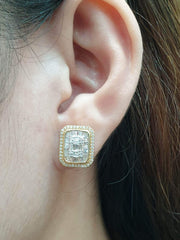 CLEARANCE BEST | Golden Emerald Baguette Statement Diamond Earrings 14kt