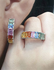 PREORDER | Rainbow Sapphire Half Eternity Diamond Jewelry Set 14kt